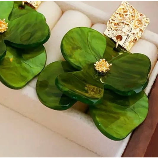 Elegant Green Floral Earrings
