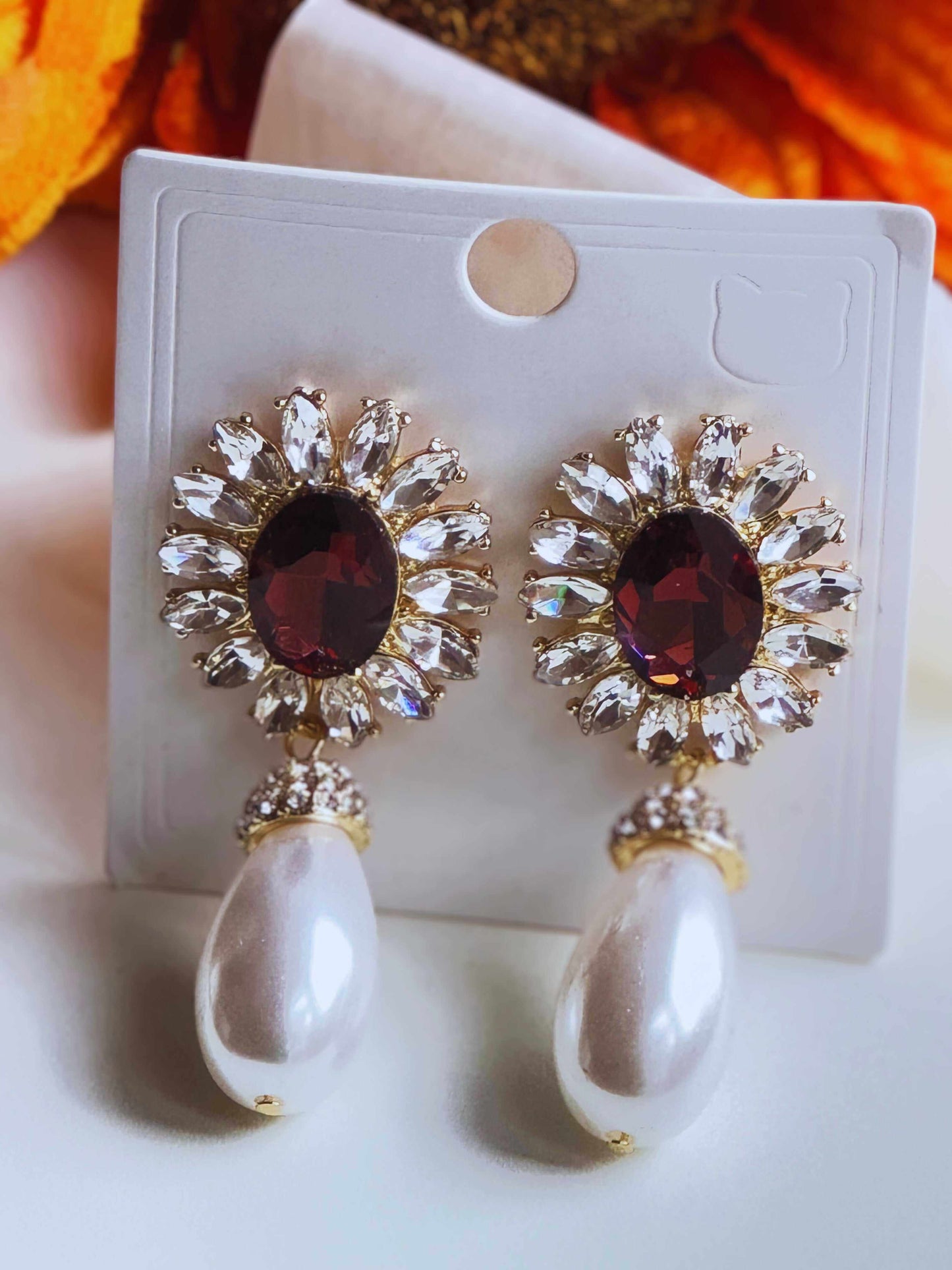 rhinestone pearl earring