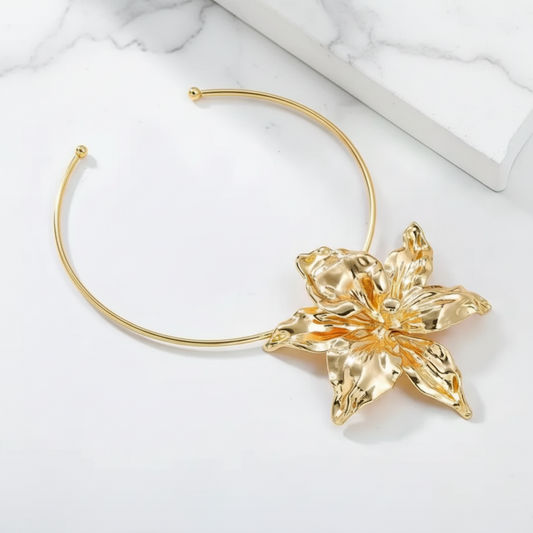 Statement Gold Floral Choker Necklace