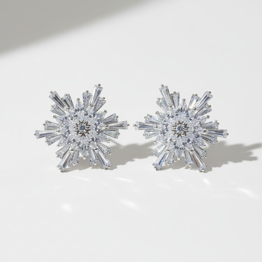 Elegant Silver Crystal Starburst Earrings