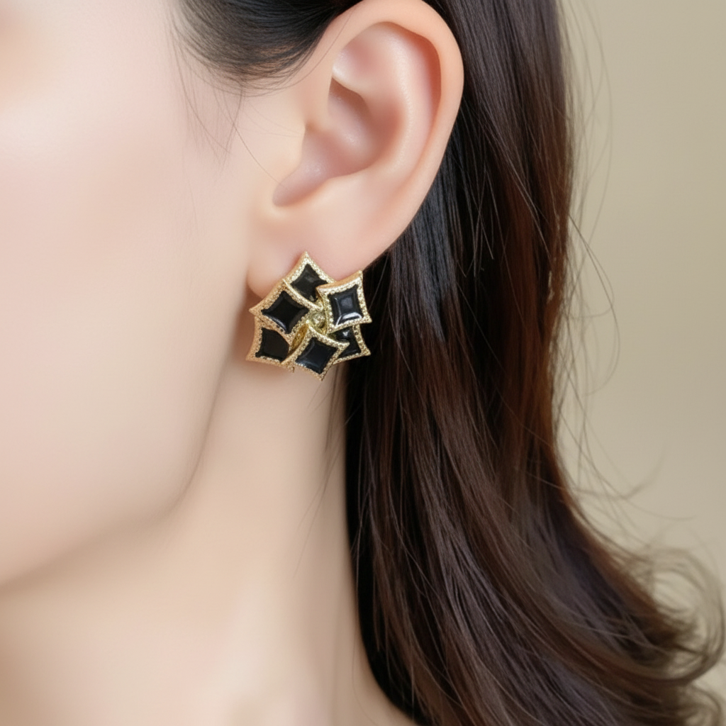 Elegant Black and Gold Geometric Earrings