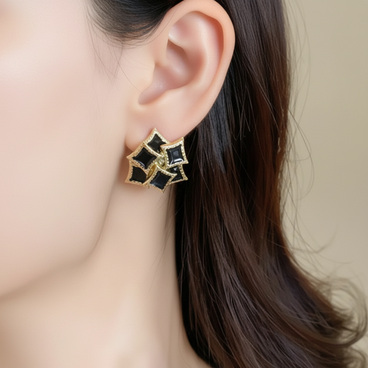 Elegant Black and Gold Geometric Earrings