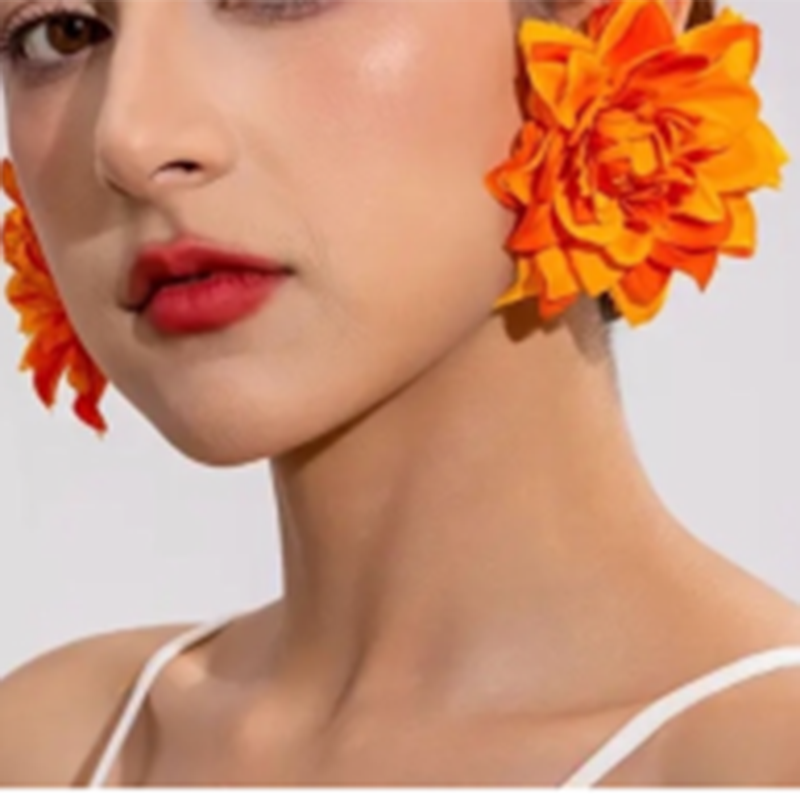 Trendy Orange Floral Earrings