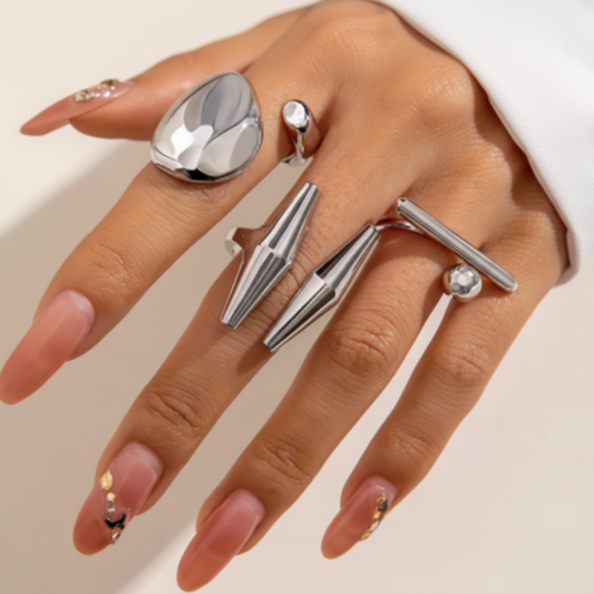 Elegant Silver Geometric Ring Set